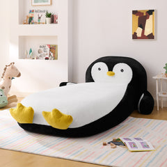 Twin Size Fluffy Faux Fur Penguin Shaped Bed Lounger Chair with 100% Sponge Filling for Kids Bedroom Playroom (88''x45''x29.5'')