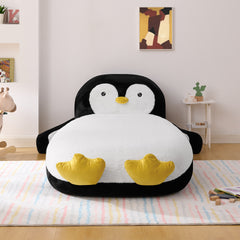 Twin Size Fluffy Faux Fur Penguin Shaped Bed Lounger Chair with 100% Sponge Filling for Kids Bedroom Playroom (88''x45''x29.5'')