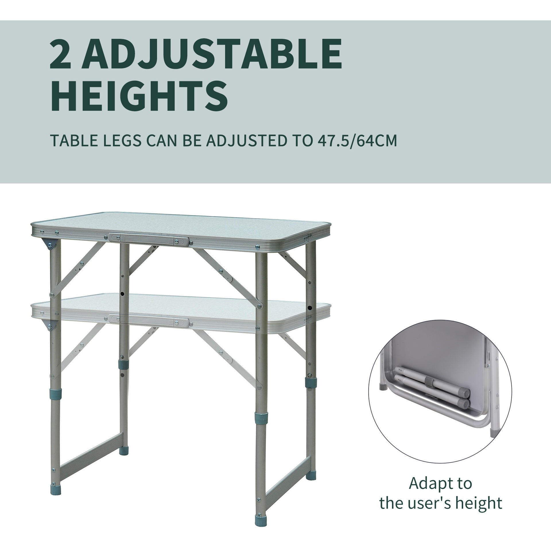 Outsunny 23" Folding Camping Table with Height Adjustability, Lightweight Portable Table with Carry Handle, Outdoor Folding Table Camping Accessories
