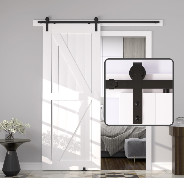 10FT Wood Double Sliding Barn Door Hardware Basic Black Big Spoke Wheel Roller Kit, 5-18FT for Choose