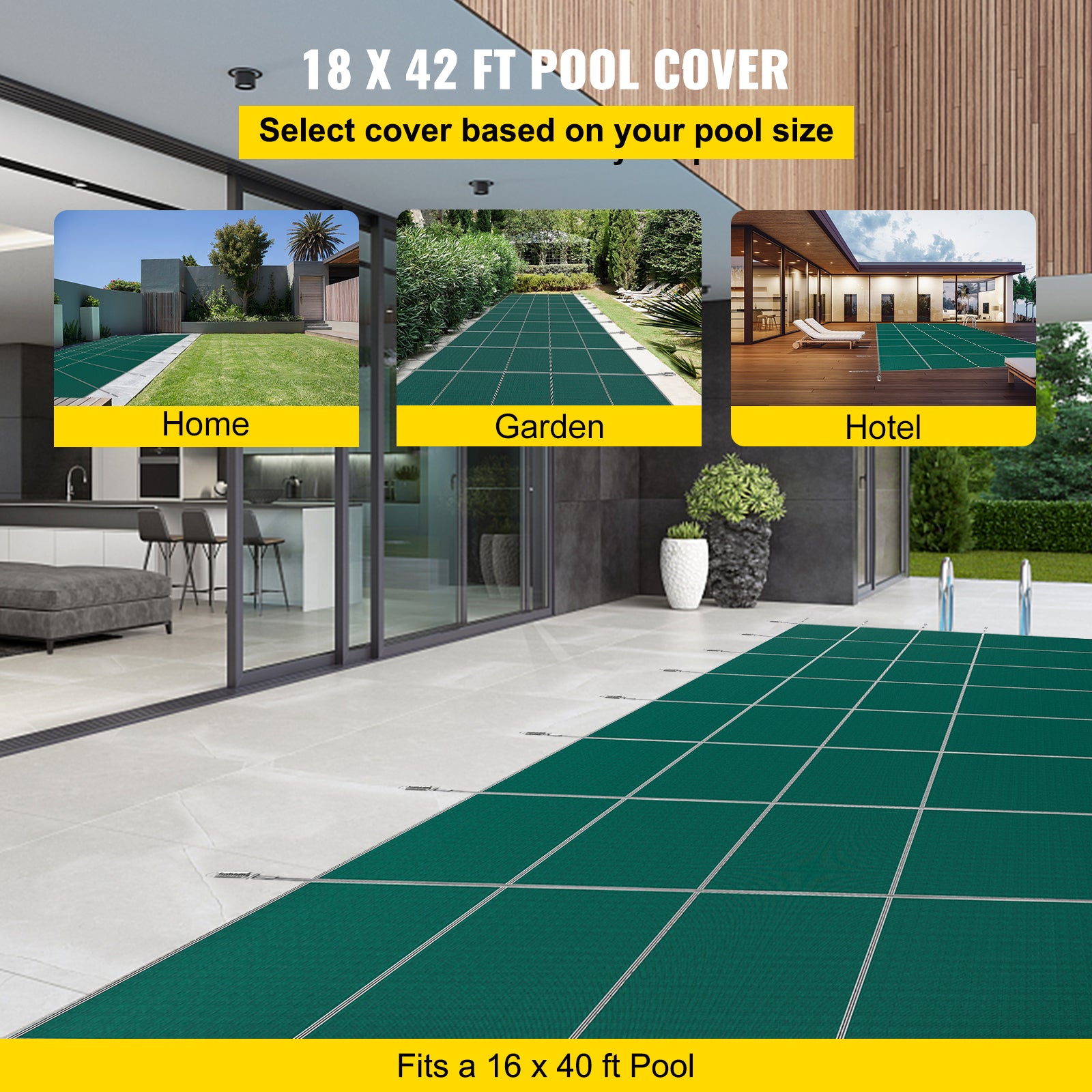 Pool Safety Cover 16x40 ft, Inground Pool Cover Fit for PP Material, Rectangle Inground Safety Pool Cover Green, Mesh Solid Pool Safety Cover for Swimming Pool Winter Safety Cover