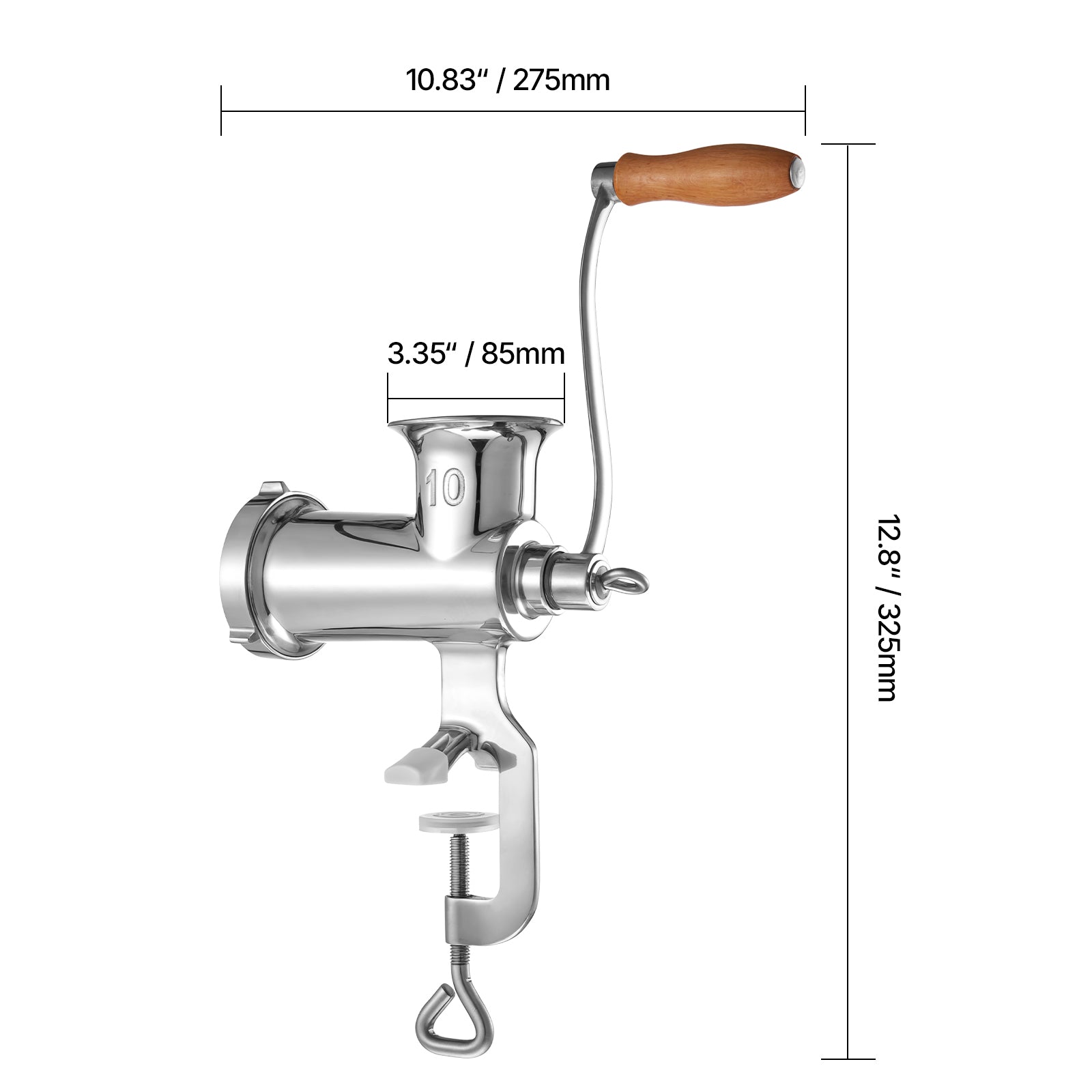 Manual Meat Grinder, 304 Stainless Steel Hand Meat Grinder with Steel Table Clamp, Meat Mincer Sausage Maker with 1 Cutting Blade, 2 Cutting Plates, Sausage Tube for Beef Pork Pepper Mushroom