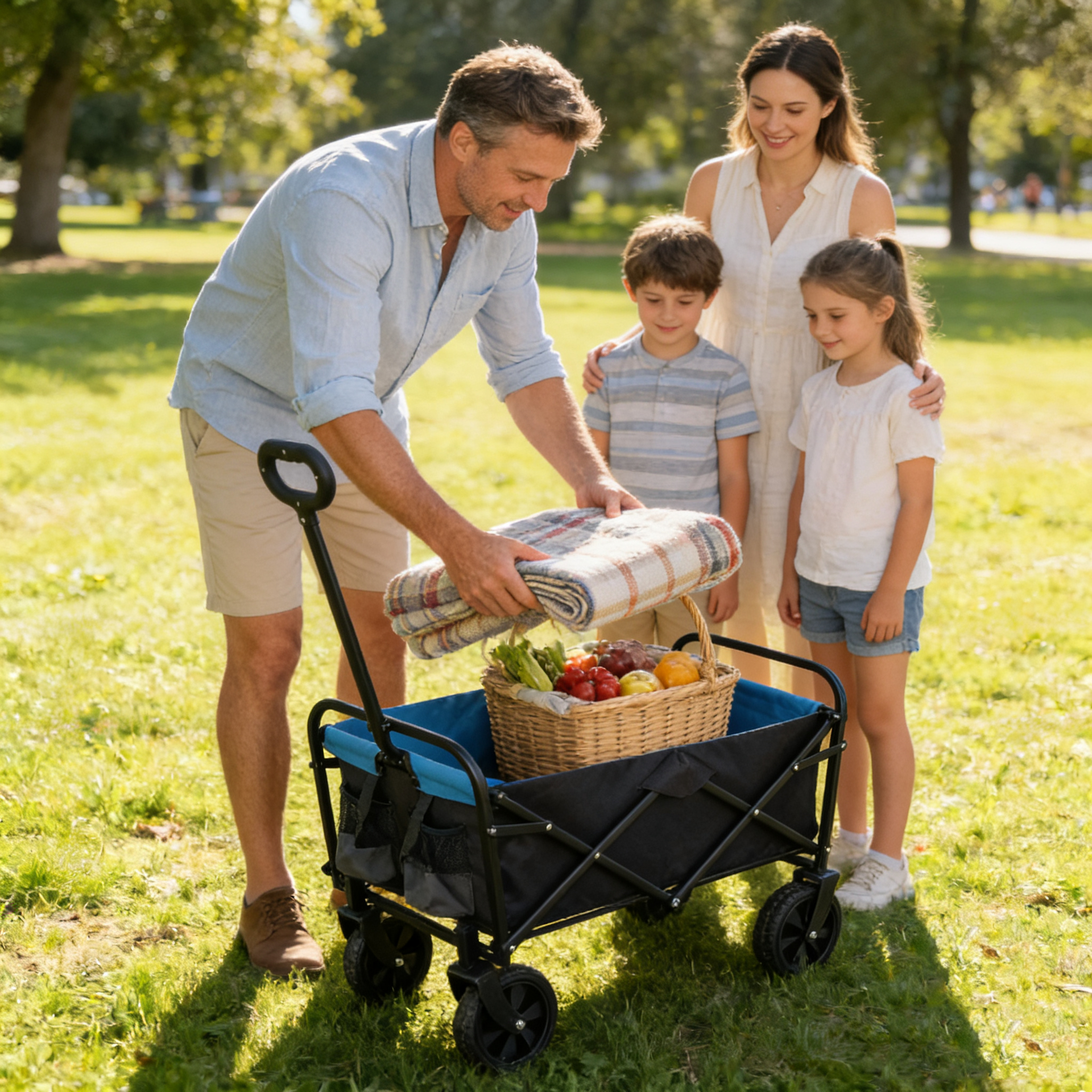 Mini Folding Wagon Garden Shopping Beach Cart (black+blue)