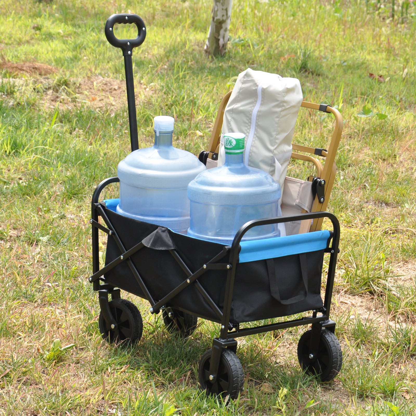 Mini Folding Wagon Garden Shopping Beach Cart (black+blue)