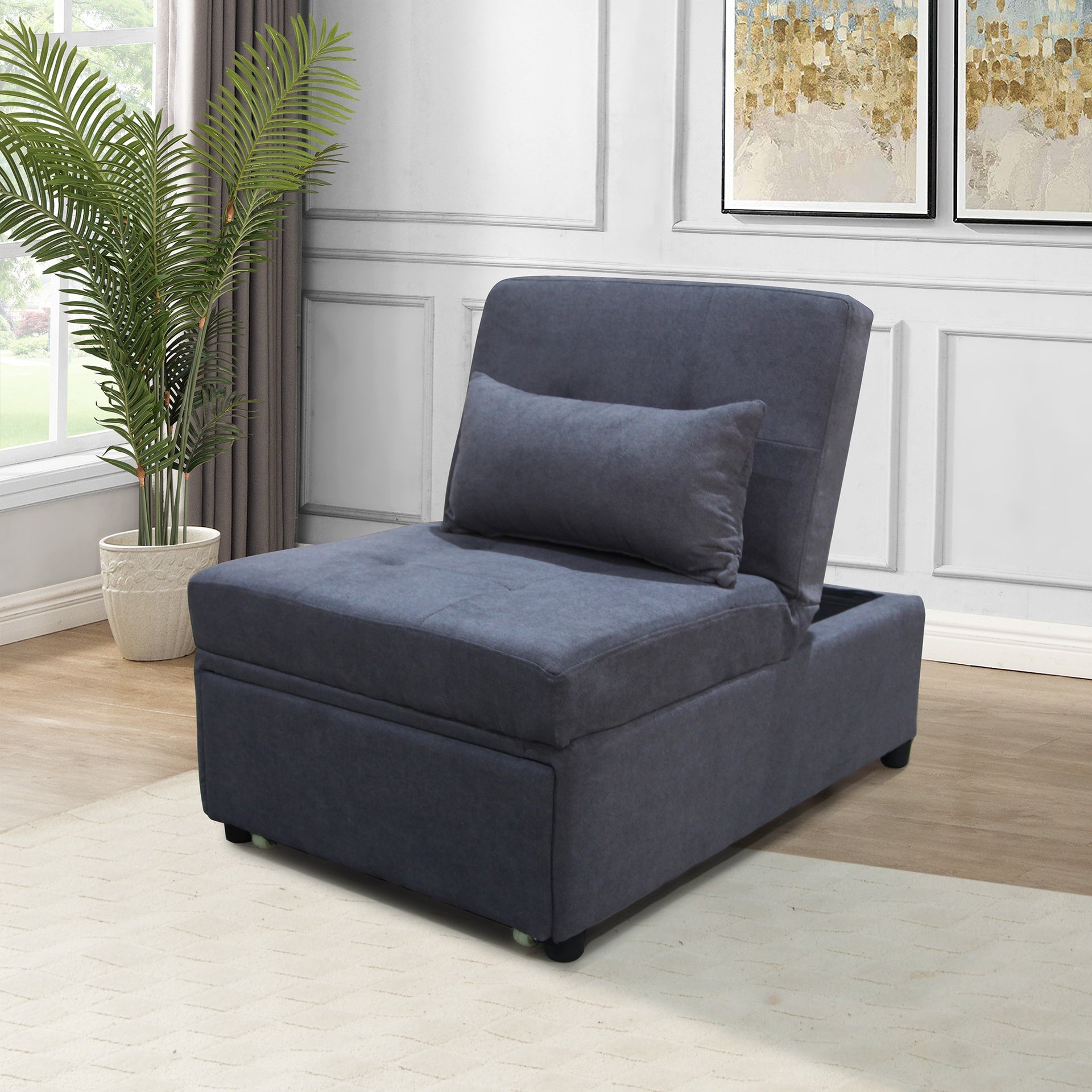 Folding Ottoman Sofa Bed Dark Gray