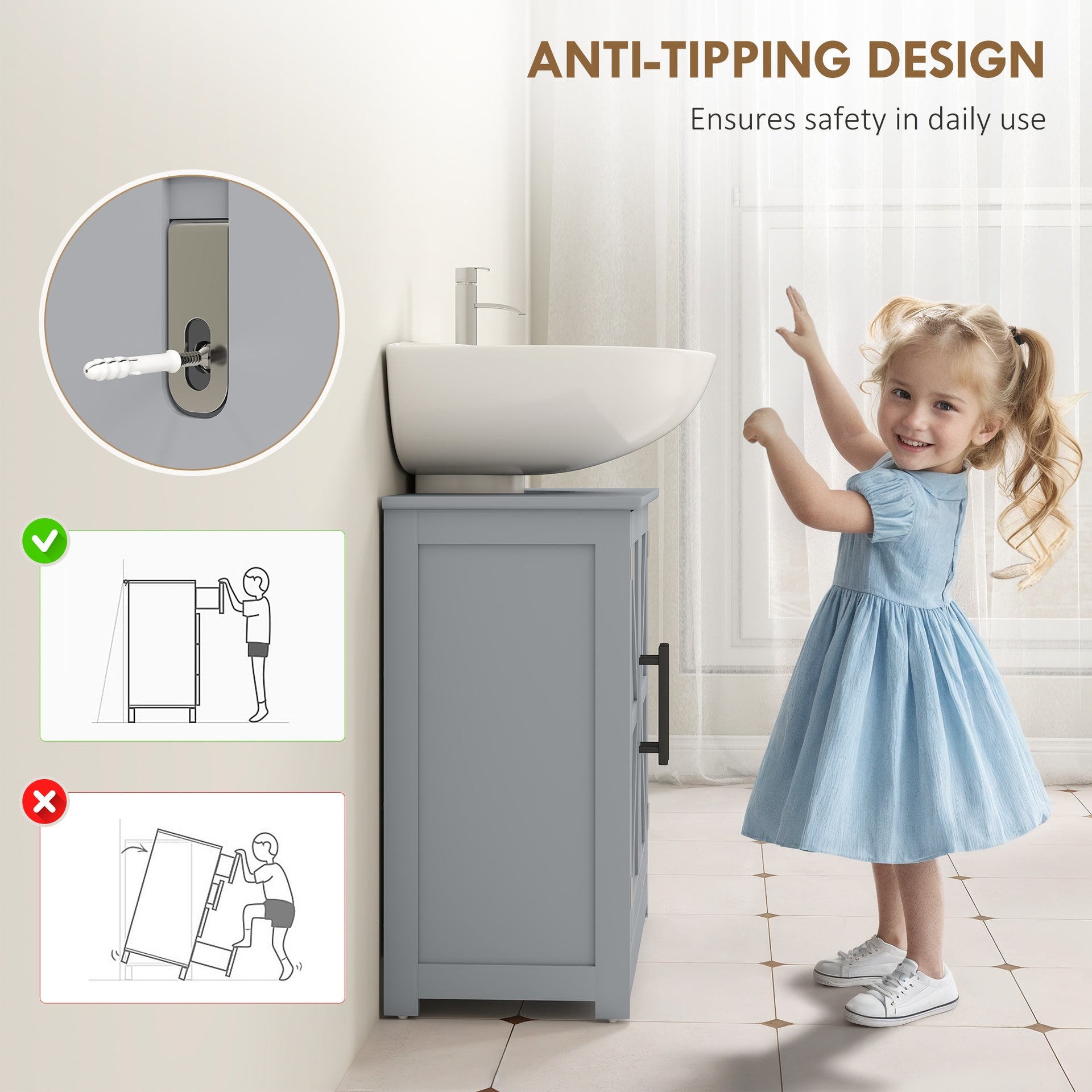 Pedestal Sink Storage Cabinet, Bathroom Sink Cabinet with 2 Barn Doors and Adjustable Shelf,Dark Gray  (Without washbasin)