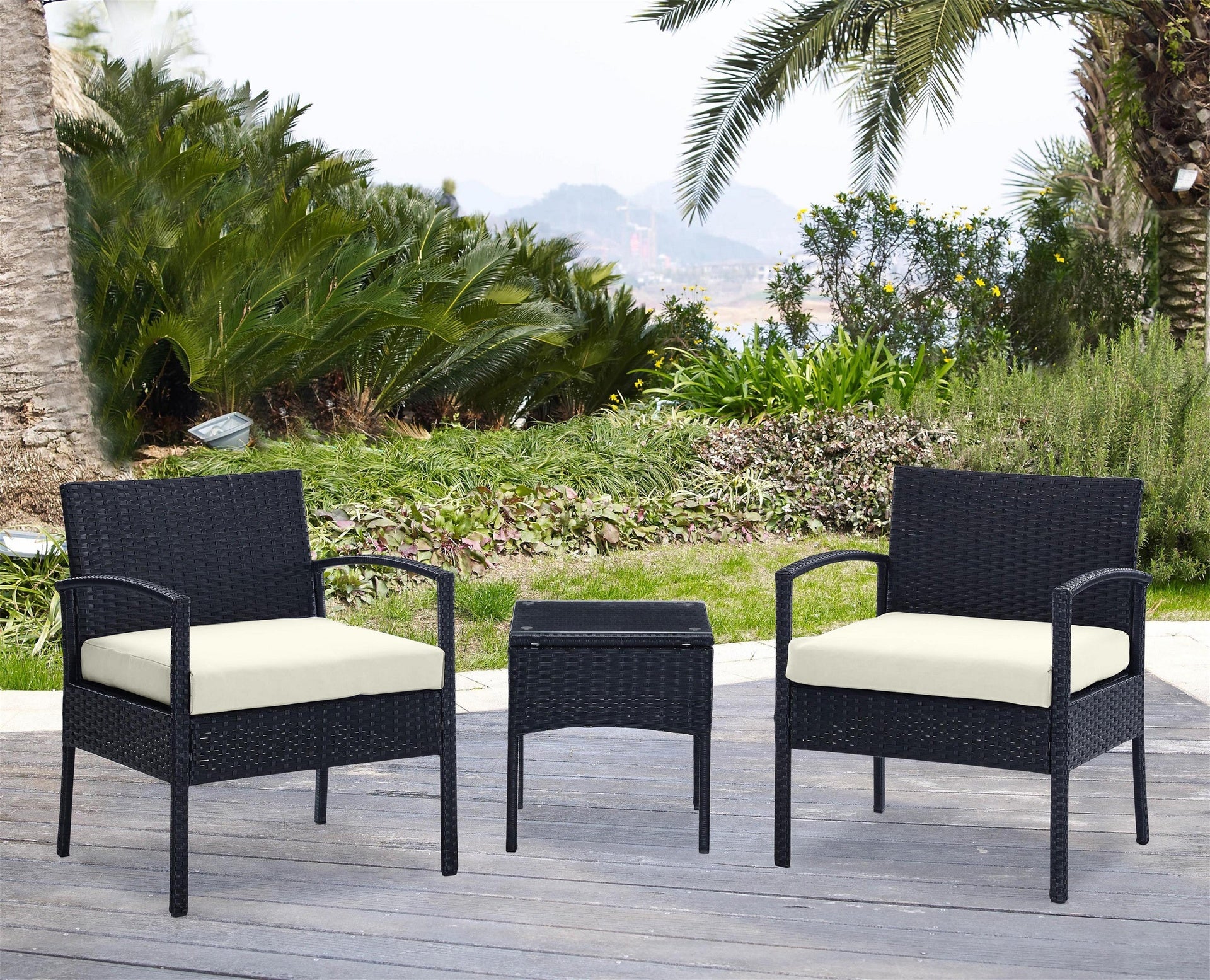 3-Piece Conversation Set in Black and Cream