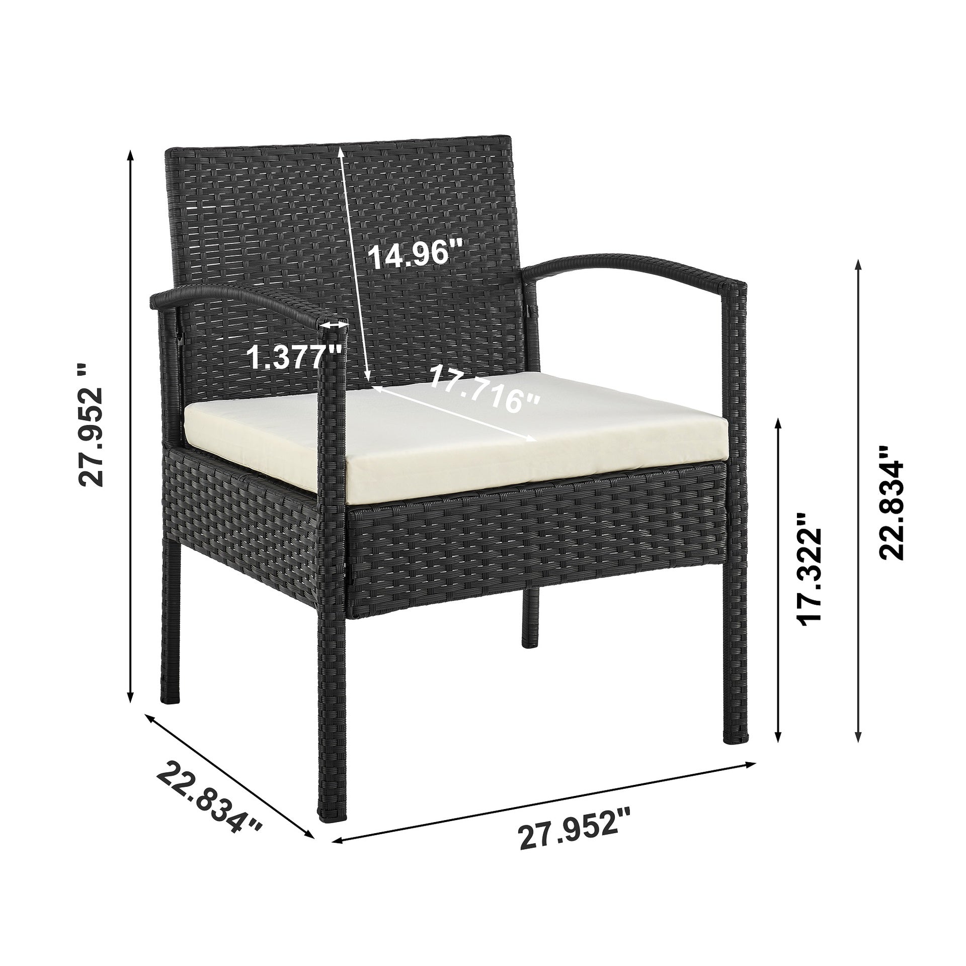 3-Piece Conversation Set in Black and Cream