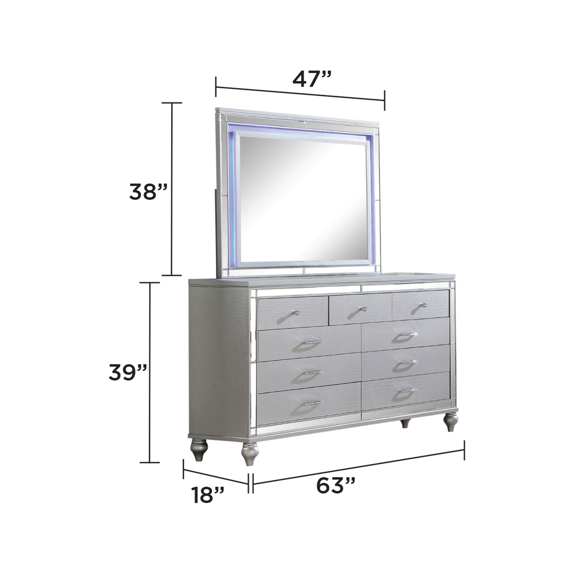 STERLING King 5 PC LED Bedroom set made with wood in Silver Color (NJ INVENTORY)