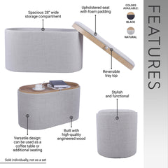 Storage Ottoman with Reversible Wooden Tray Top, Natural