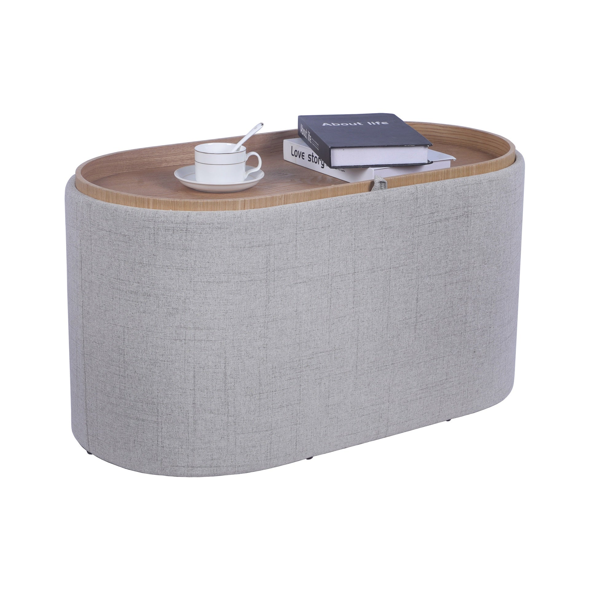 Storage Ottoman with Reversible Wooden Tray Top, Natural