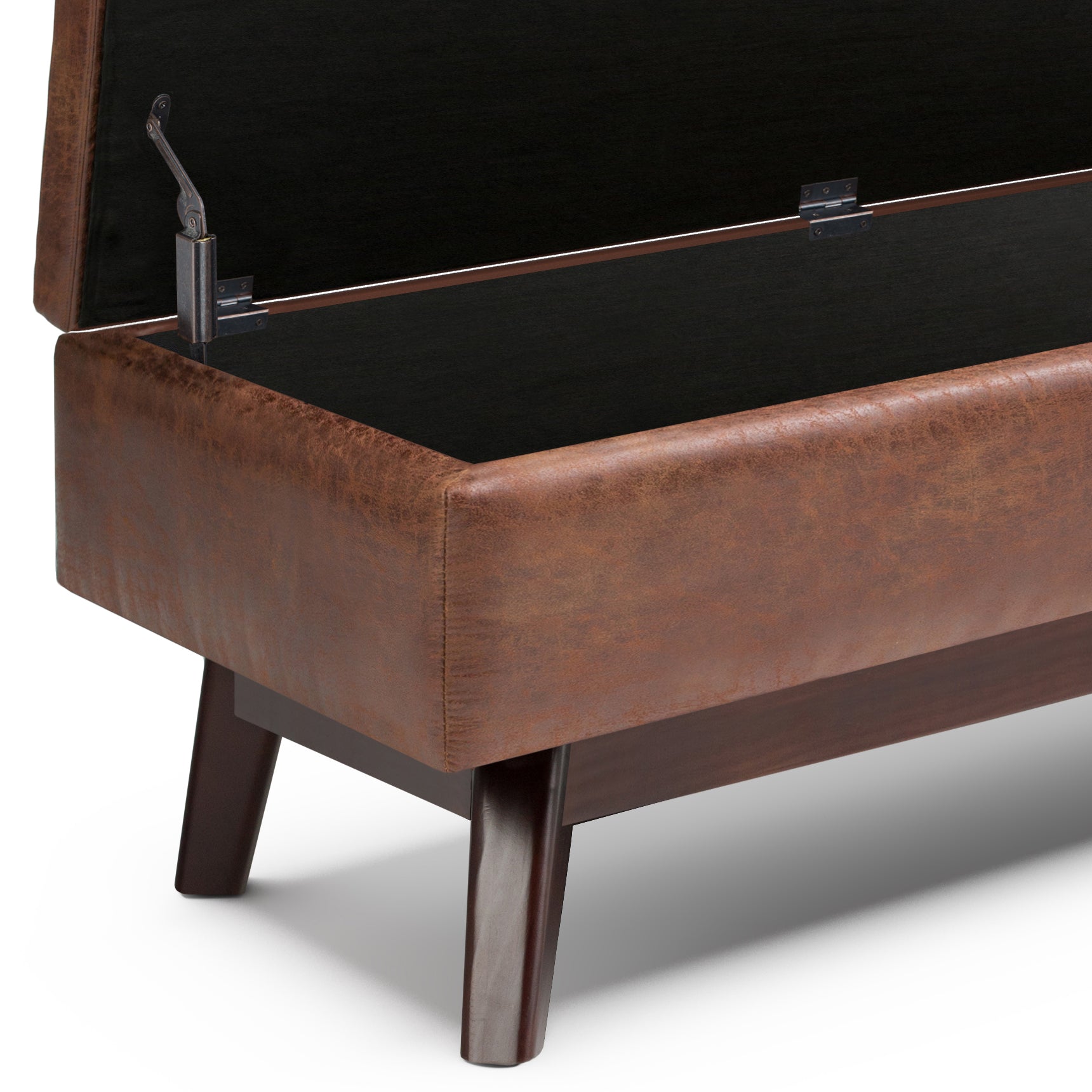 Owen 48 inch Wide Rectangular Storage Ottoman in Distressed Saddle Brown Vegan Leather