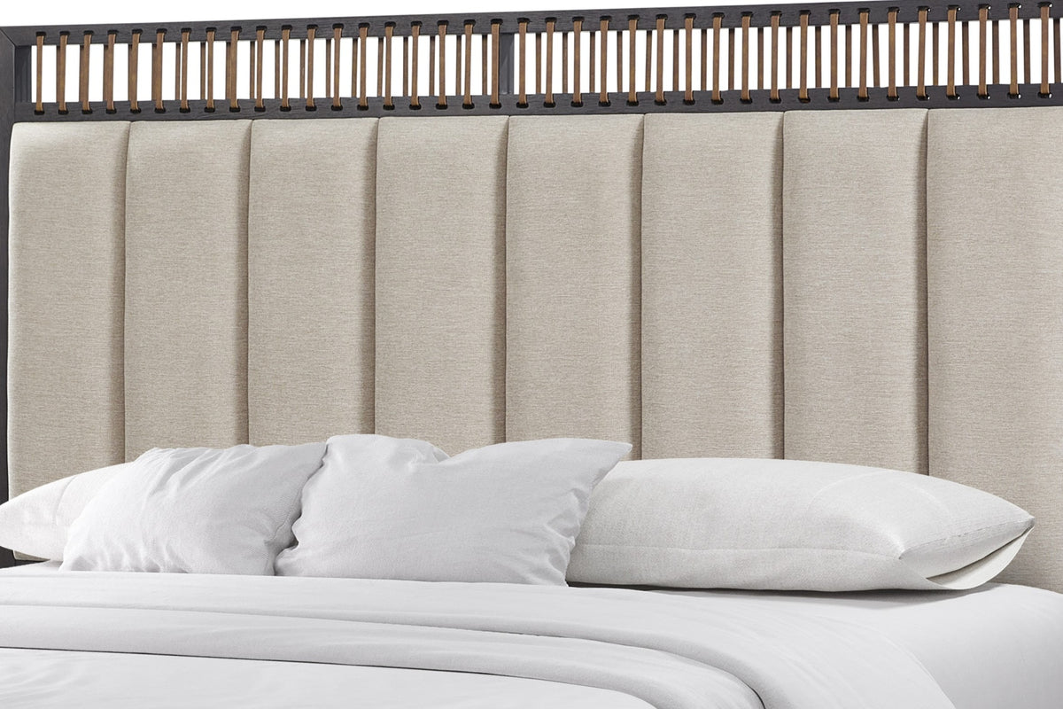 Queen Upholstered & Strap Panel Bed - Peppercorn