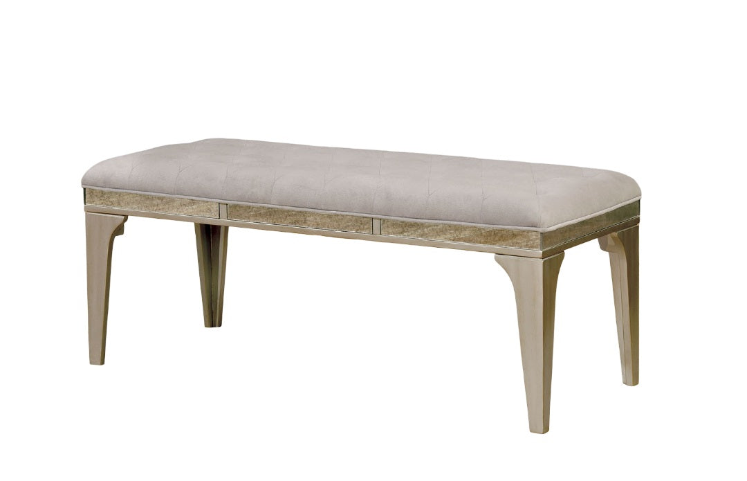 Transitional Style 1pc Bench Upholstered Button Tufted Seat Flannelette Cushion Silver And Gray Finish
