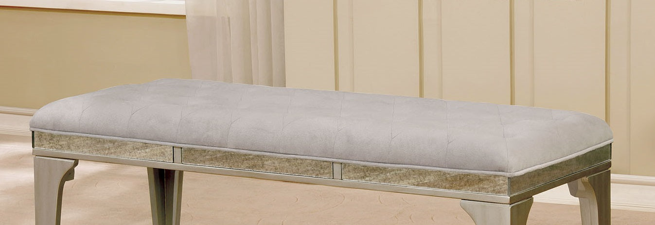Transitional Style 1pc Bench Upholstered Button Tufted Seat Flannelette Cushion Silver And Gray Finish