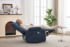 Heat Massage Manual Recliner Chair with Rocker and Swivel in Fabric for Living Room, Blue