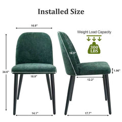 Dark Green Fabric Identities Chair with Metal Legs, Armless Chair Set of 2 for Kitchen, Restaurant, Living, Meeting Room
