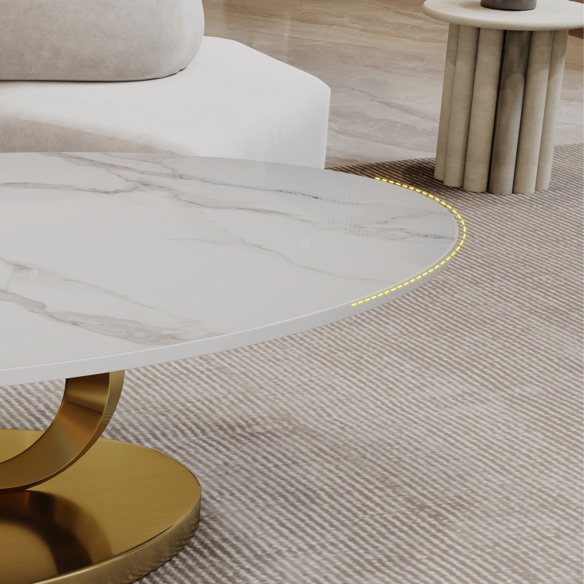 Modern Faux Marble Coffee Table, Sintered Stone Contemporary Tables with Stainless Steel Base