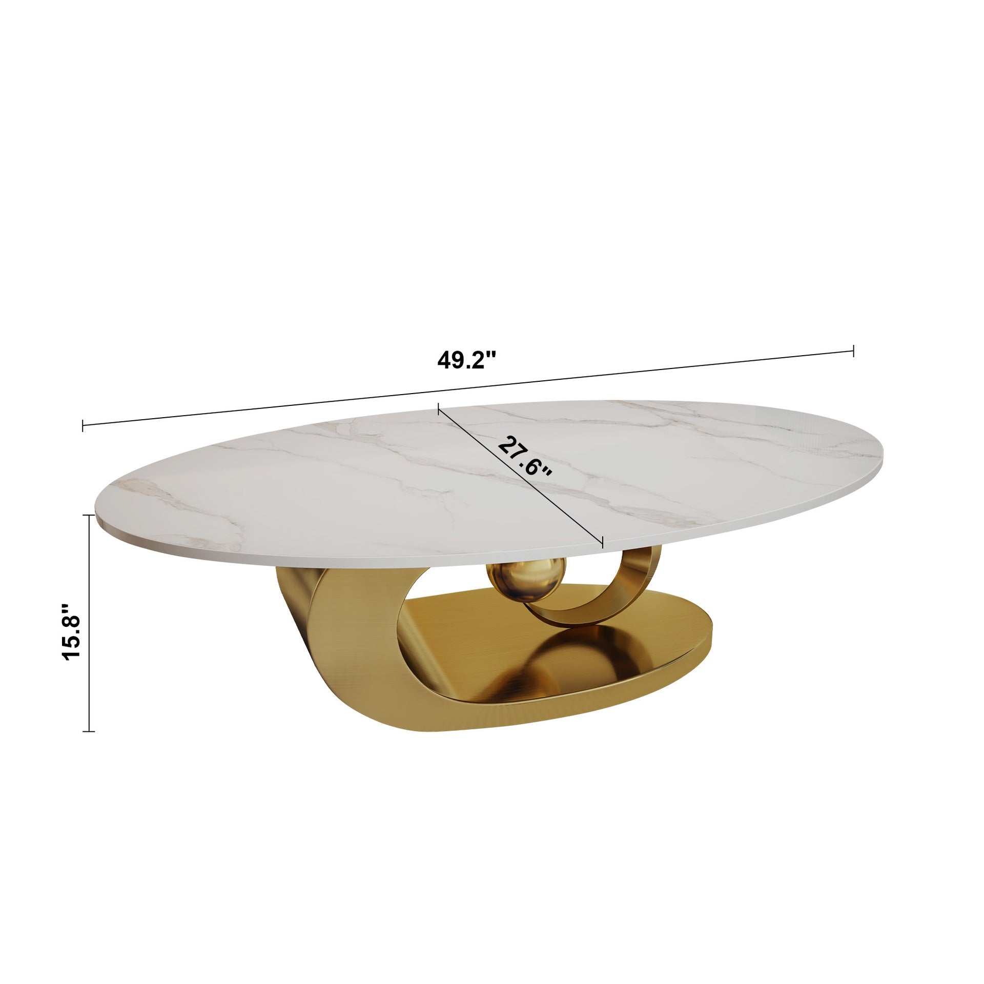 Modern Faux Marble Coffee Table, Sintered Stone Contemporary Tables with Stainless Steel Base