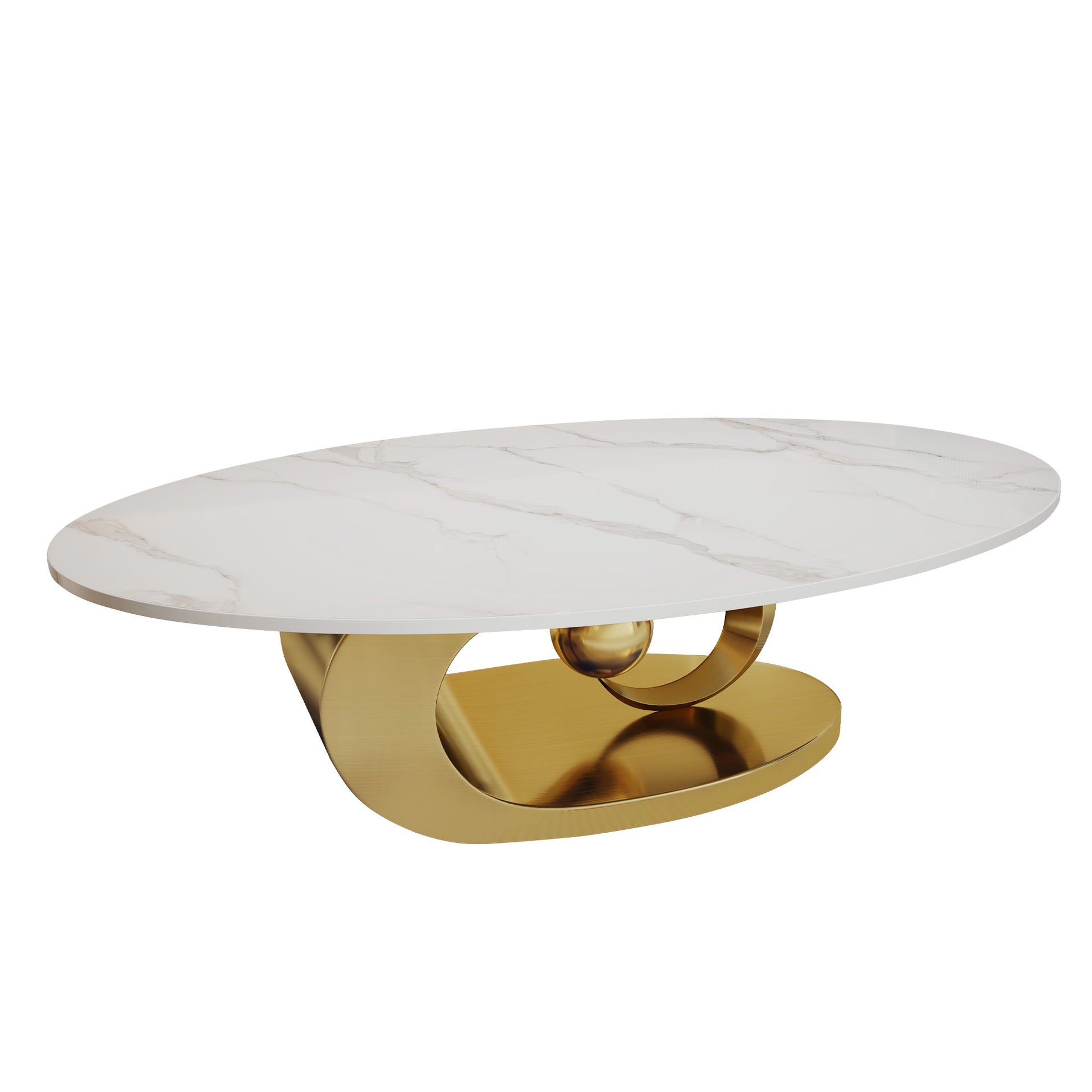 Modern Faux Marble Coffee Table, Sintered Stone Contemporary Tables with Stainless Steel Base