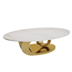 Modern Faux Marble Coffee Table, Sintered Stone Contemporary Tables with Stainless Steel Base