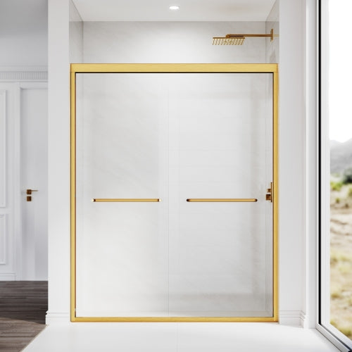 Sliding Shower Glass Door 50-54 in. W x 72 in. H, Adjustable Semi Frameless Shower Door, Certified Thick Clear Clear Tempered Glass, 304 Stainless Steel Handles, Brushed Gold