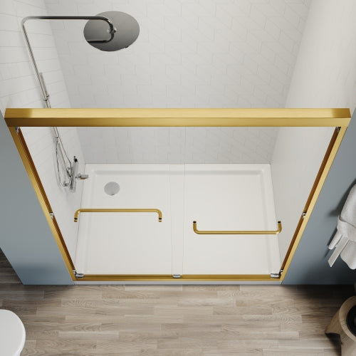 Sliding Shower Glass Door 50-54 in. W x 72 in. H, Adjustable Semi Frameless Shower Door, Certified Thick Clear Clear Tempered Glass, 304 Stainless Steel Handles, Brushed Gold