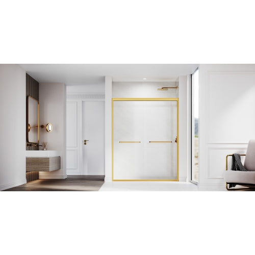Sliding Shower Glass Door 50-54 in. W x 72 in. H, Adjustable Semi Frameless Shower Door, Certified Thick Clear Clear Tempered Glass, 304 Stainless Steel Handles, Brushed Gold