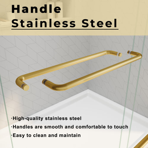 Sliding Shower Glass Door 50-54 in. W x 72 in. H, Adjustable Semi Frameless Shower Door, Certified Thick Clear Clear Tempered Glass, 304 Stainless Steel Handles, Brushed Gold