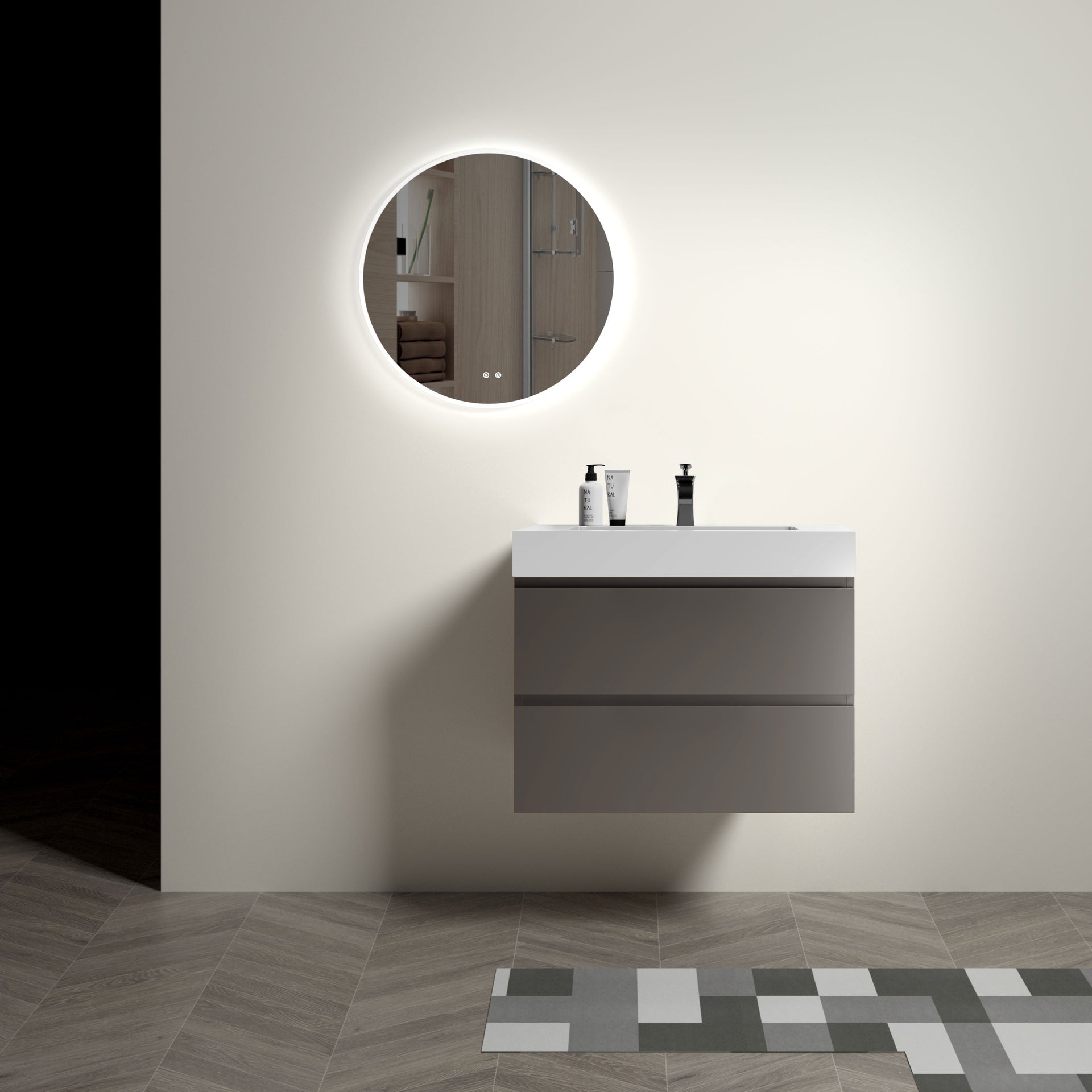 Alice 30" Gray Bathroom Vanity with Sink, Large Storage Wall Mounted Floating Bathroom Vanity for Modern Bathroom, One-Piece White Sink Basin without Drain and Faucet, Pre-assembled