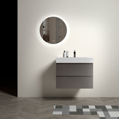 Alice 30" Gray Bathroom Vanity with Sink, Large Storage Wall Mounted Floating Bathroom Vanity for Modern Bathroom, One-Piece White Sink Basin without Drain and Faucet, Pre-assembled