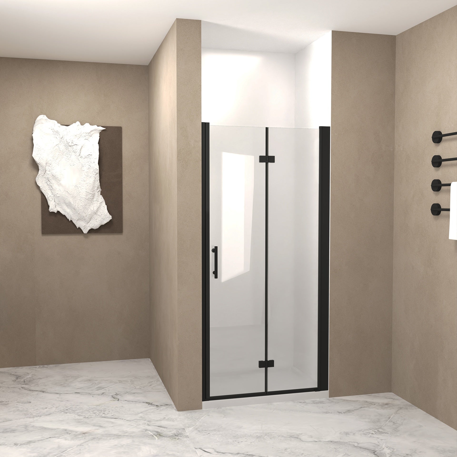 31-30"x 72" Bifold Shower Door, 1/4"(6mm) Tempered Glass, Matte Black Aluminum Frame, Explosion Proof Film