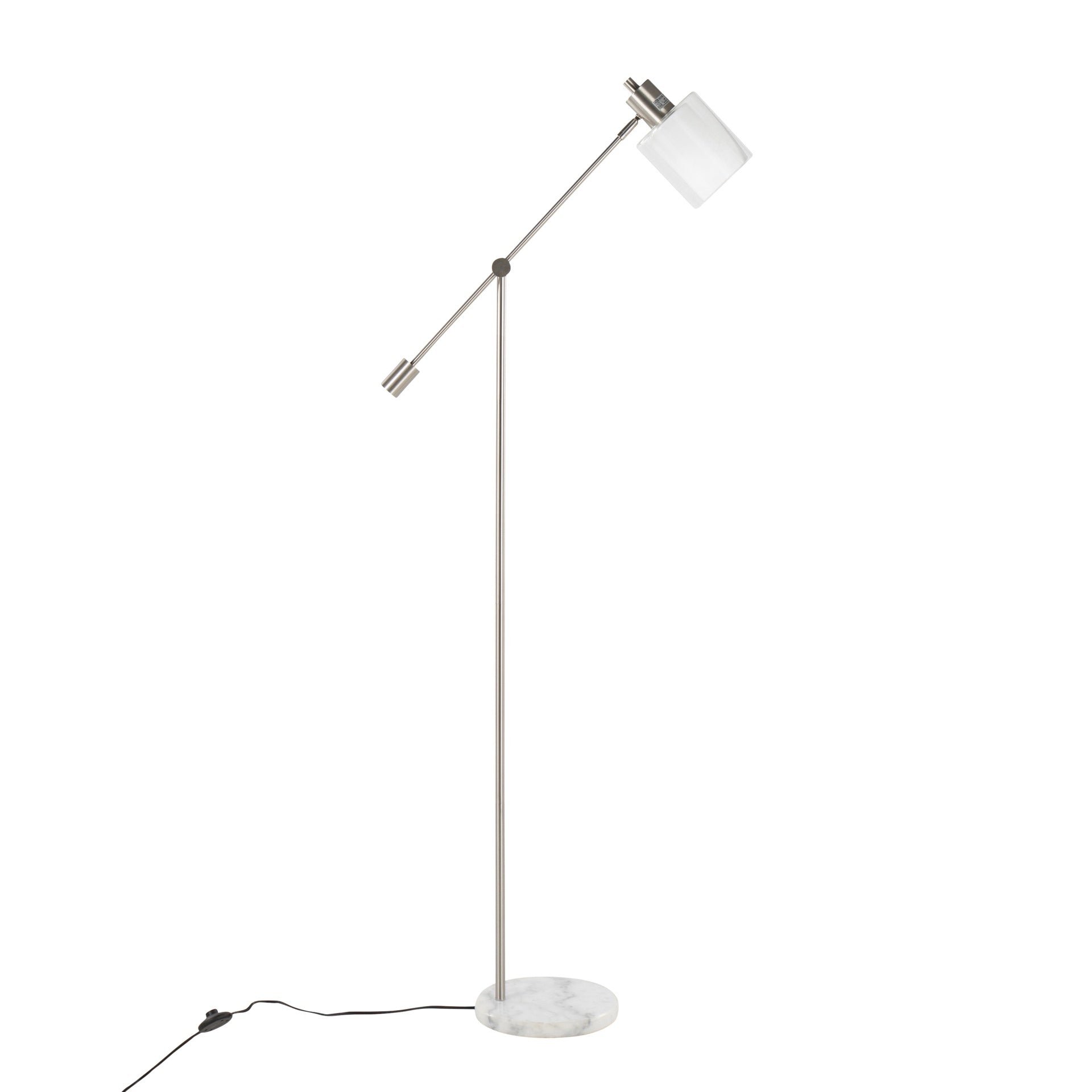 Marcel Contemporary/Glam Floor Lamp in White Marble and Nickel Metal with Clear and Frosted Glass Shade by LumiSource