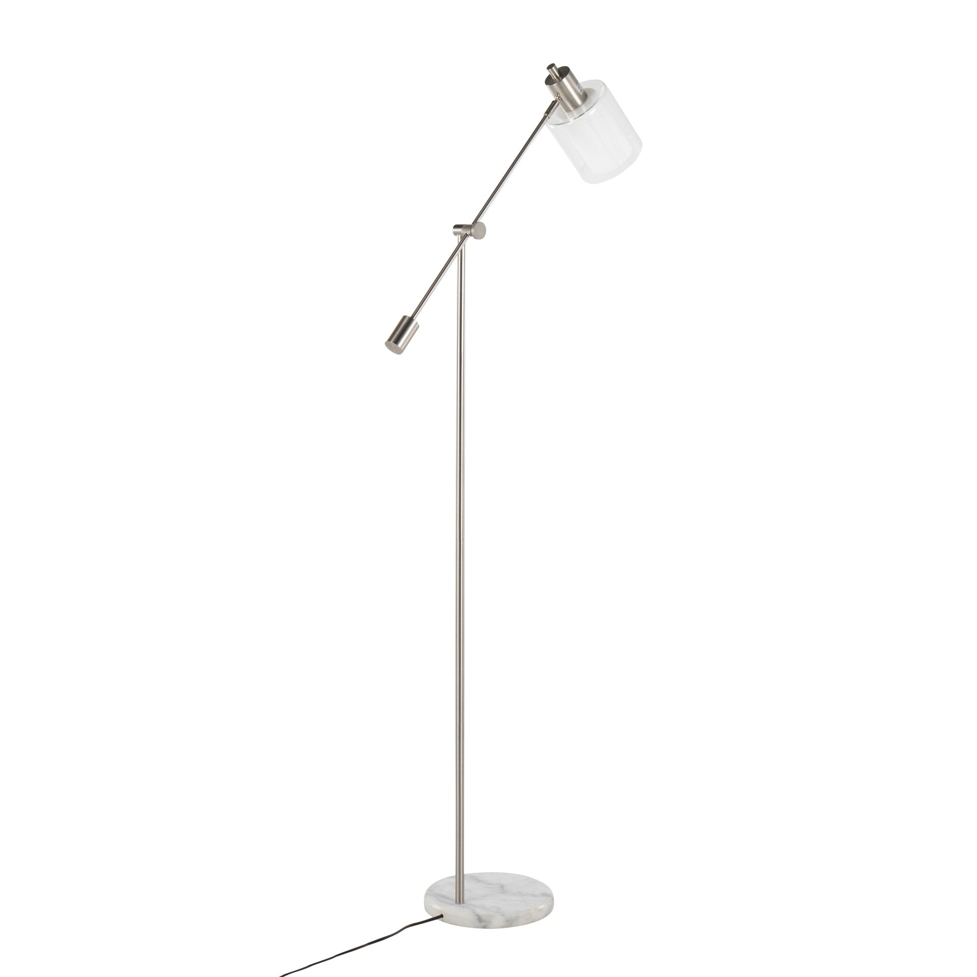 Marcel Contemporary/Glam Floor Lamp in White Marble and Nickel Metal with Clear and Frosted Glass Shade by LumiSource
