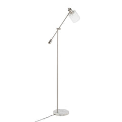 Marcel Contemporary/Glam Floor Lamp in White Marble and Nickel Metal with Clear and Frosted Glass Shade by LumiSource