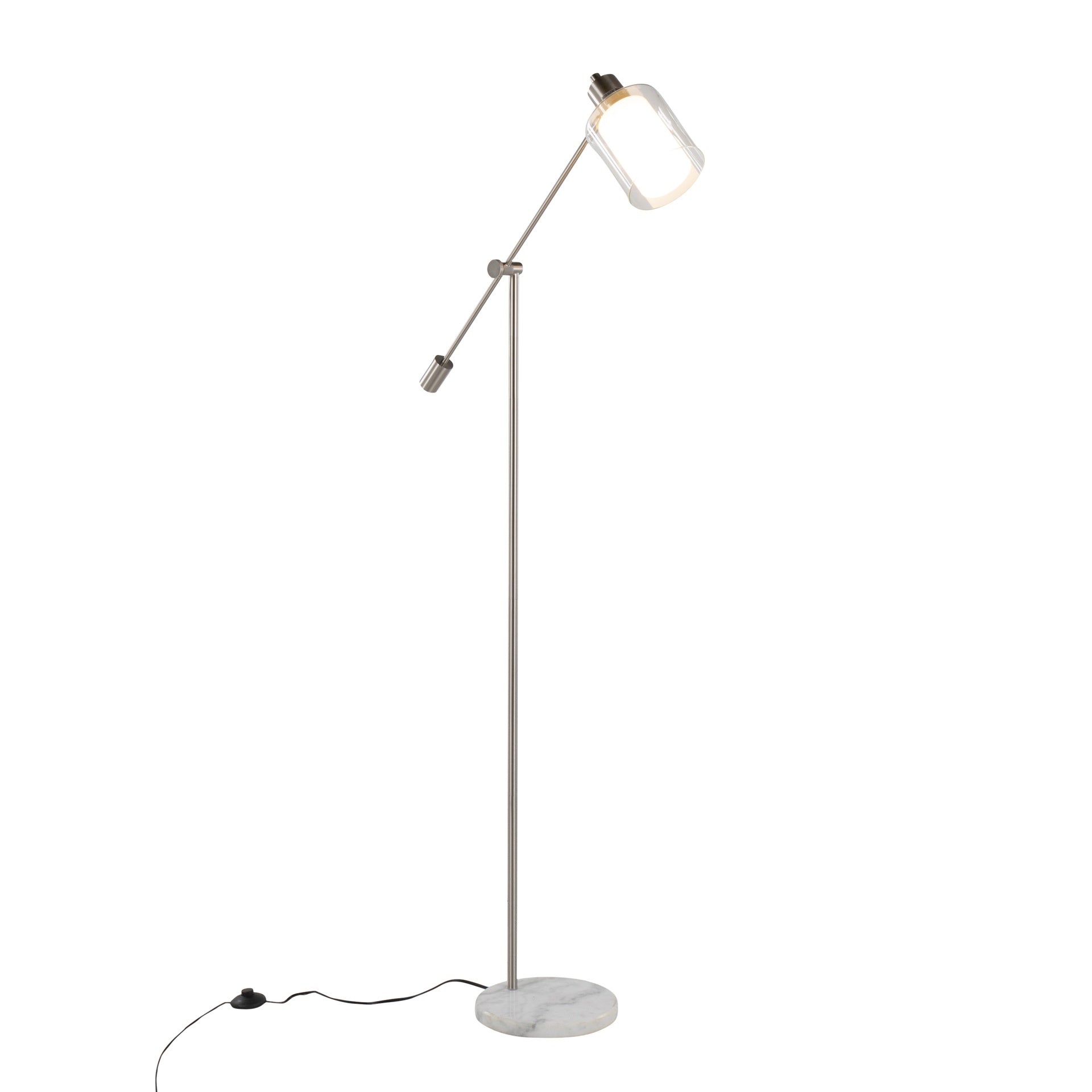 Marcel Contemporary/Glam Floor Lamp in White Marble and Nickel Metal with Clear and Frosted Glass Shade by LumiSource