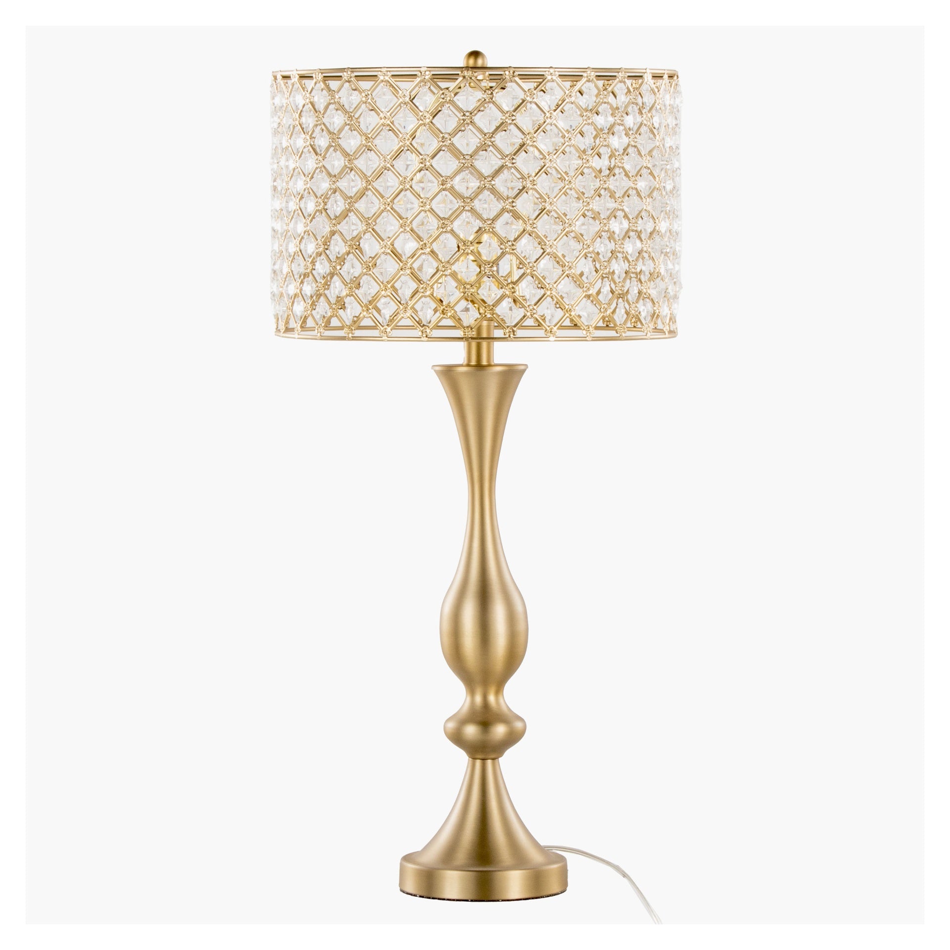 Topaz 27" Glam/Art Deco Metal Table Lamp in Gold Metal with Clear K9 Crystal and Metal Shade from Grandview Gallery by LumiSource