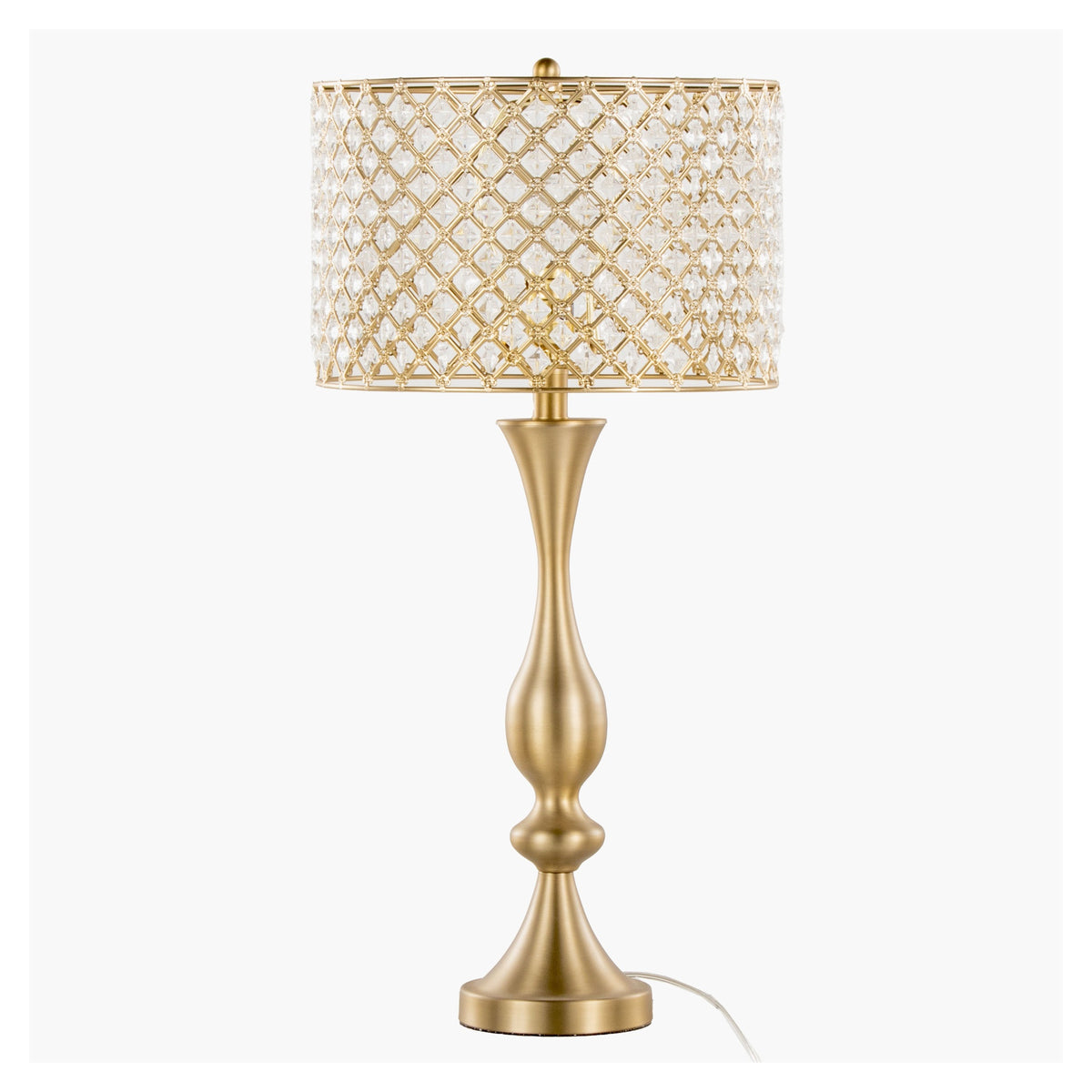 Topaz 27" Glam/Art Deco Metal Table Lamp in Gold Metal with Clear K9 Crystal and Metal Shade from Grandview Gallery by LumiSource