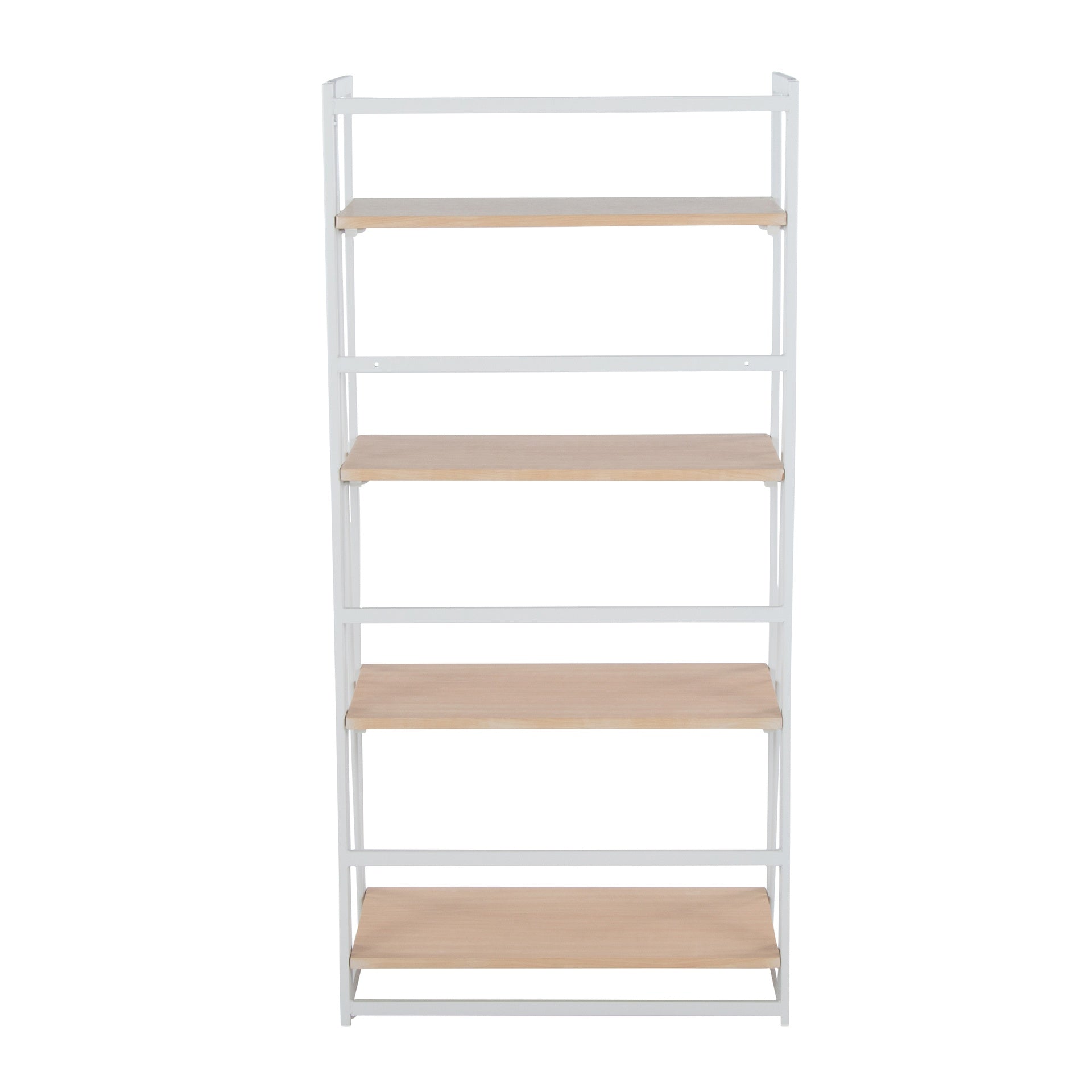 Dakota Contemporary Bookcase in White Painted Metal and Natural Wood by LumiSource