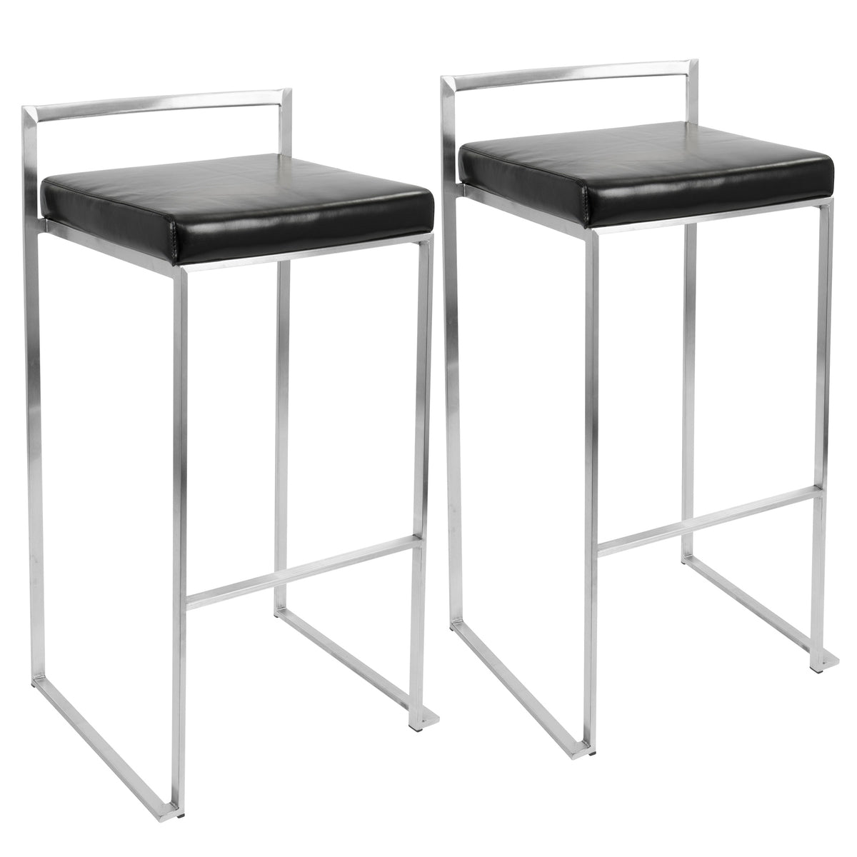 Fuji Contemporary Stackable Barstool with Black Faux Leather by LumiSource - Set of 2