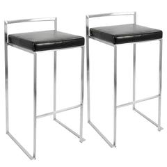 Fuji Contemporary Stackable Barstool with Black Faux Leather by LumiSource - Set of 2