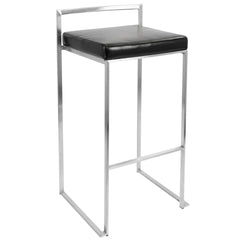 Fuji Contemporary Stackable Barstool with Black Faux Leather by LumiSource - Set of 2