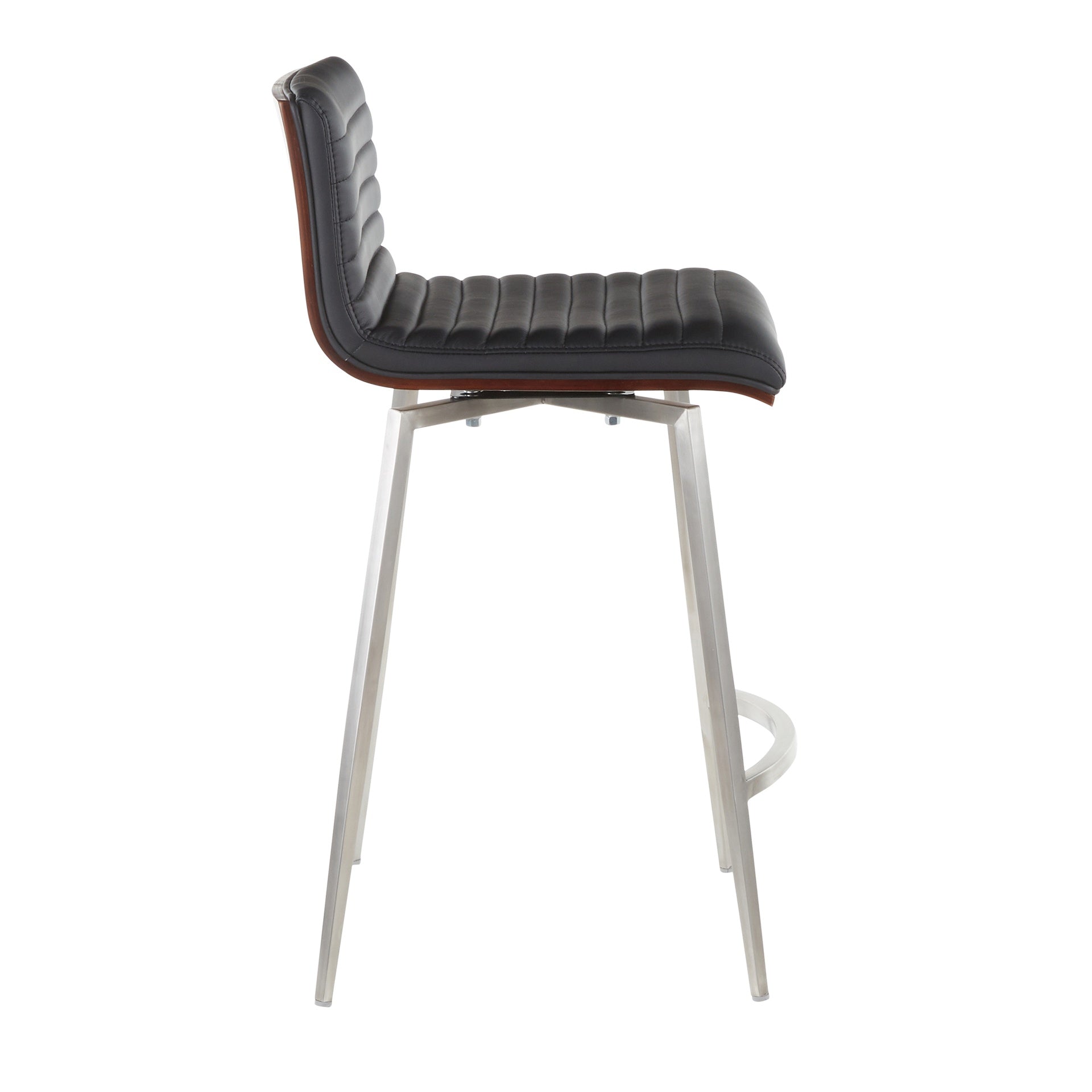 Mason Contemporary Swivel Counter Stool in Stainless Steel, Walnut Wood, and Black Faux Leather by LumiSource - Set of 2