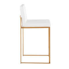 Fuji Contemporary High Back Counter Stool in Gold Steel and White Faux Leather by LumiSource - Set of 2