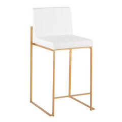 Fuji Contemporary High Back Counter Stool in Gold Steel and White Faux Leather by LumiSource - Set of 2