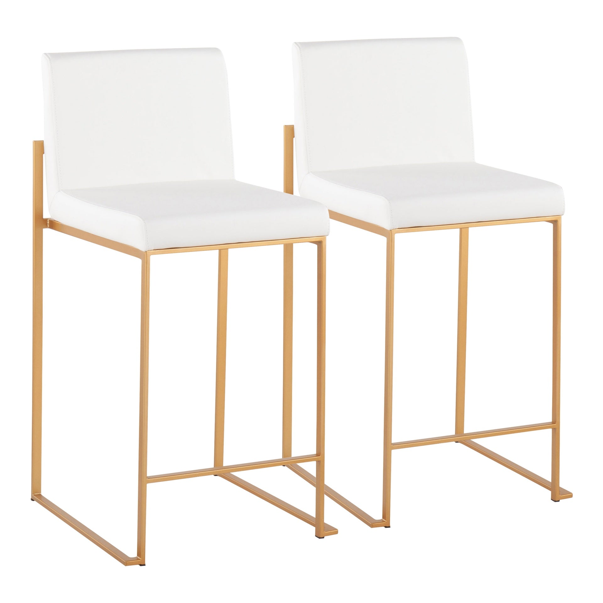 Fuji Contemporary High Back Counter Stool in Gold Steel and White Faux Leather by LumiSource - Set of 2