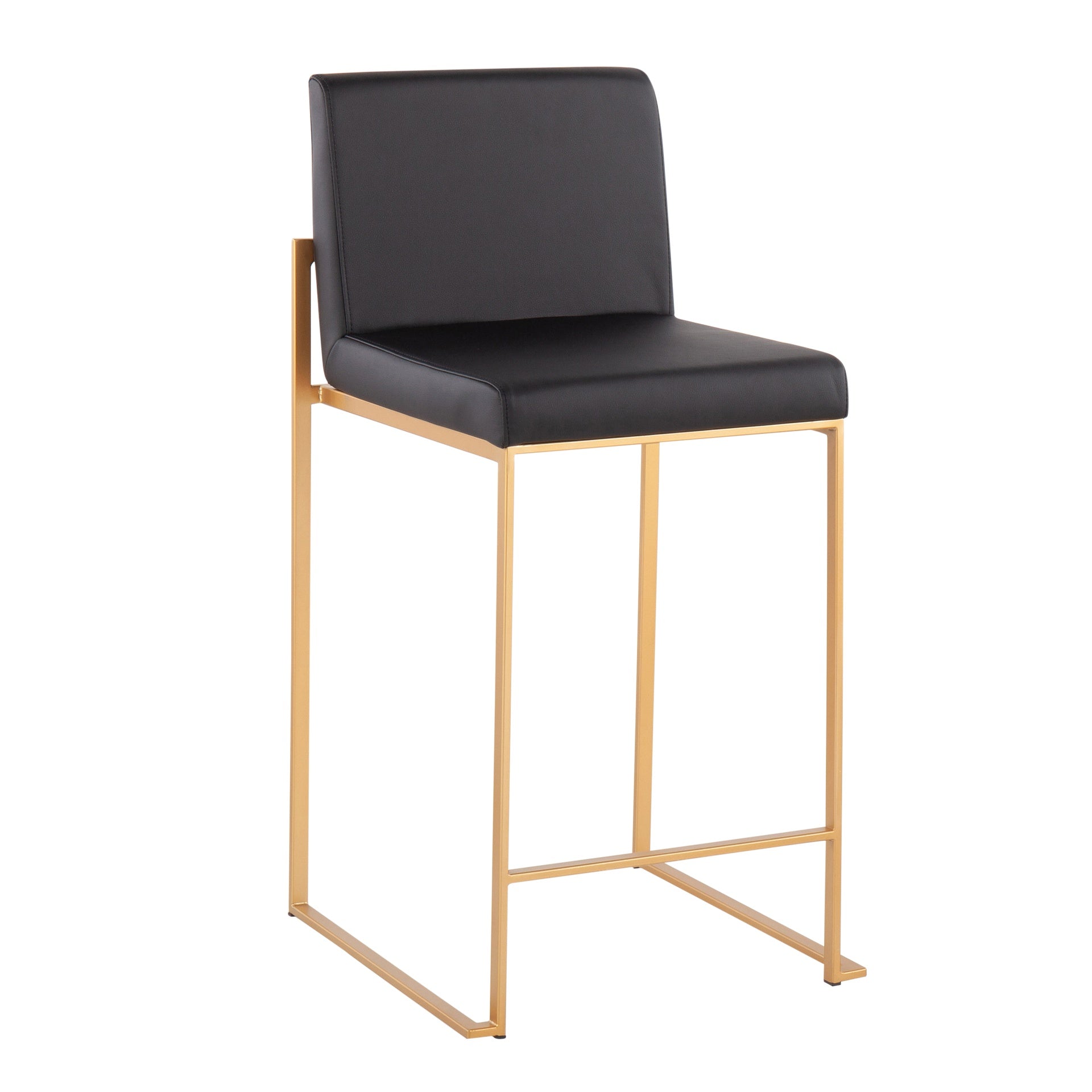 Fuji Contemporary High Back Counter Stool in Gold Steel and Black Faux Leather by LumiSource - Set of 2