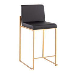 Fuji Contemporary High Back Counter Stool in Gold Steel and Black Faux Leather by LumiSource - Set of 2