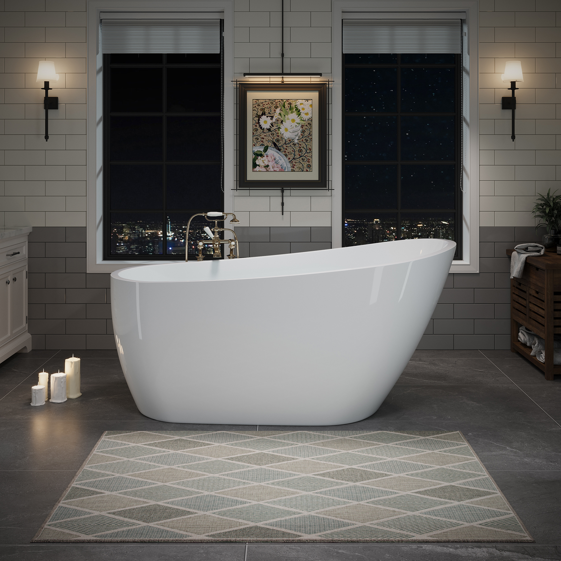 60" Acrylic Freestanding Bathtub, Stylish Deep Soaking Bathtub with Pop-up Drain & Integrated Overflow, Contemporary Stand Alone Bath Tub for Bathroom Spa or Home Upgrade, Glossy White GF-26A04-60