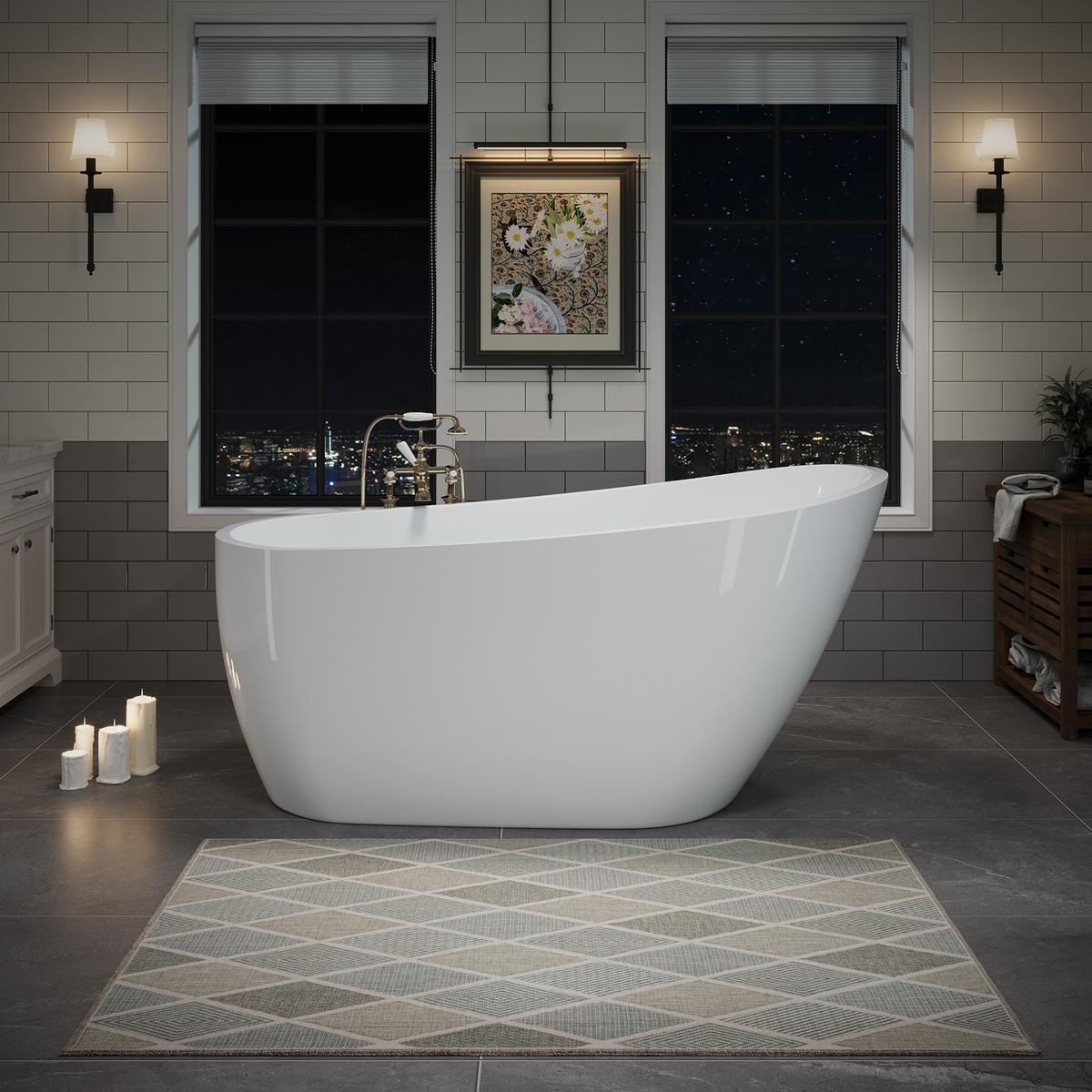60" Acrylic Freestanding Bathtub, Stylish Deep Soaking Bathtub with Pop-up Drain & Integrated Overflow, Contemporary Stand Alone Bath Tub for Bathroom Spa or Home Upgrade, Glossy White GF-26A04-60